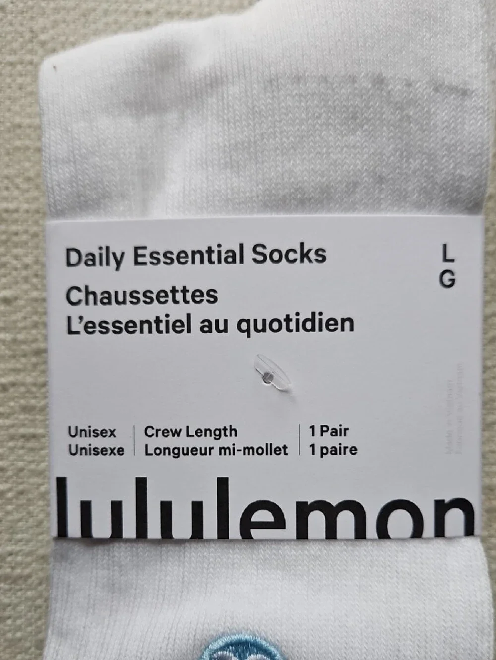 lululemon athletica White Crew Socks with Light Blue Stripes